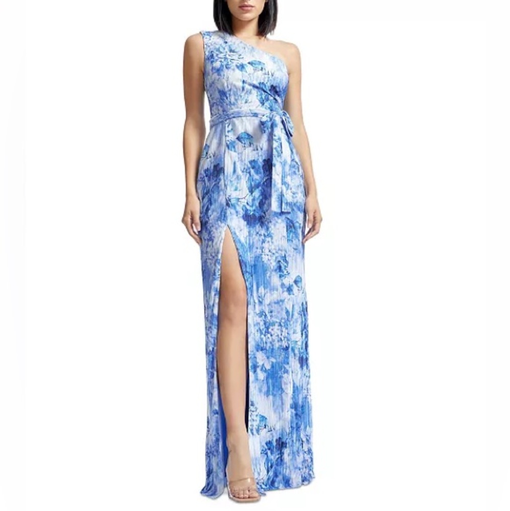 Dress the Population Women's Bella Floral-Print Pleated One-Shoulder Gown.
#172